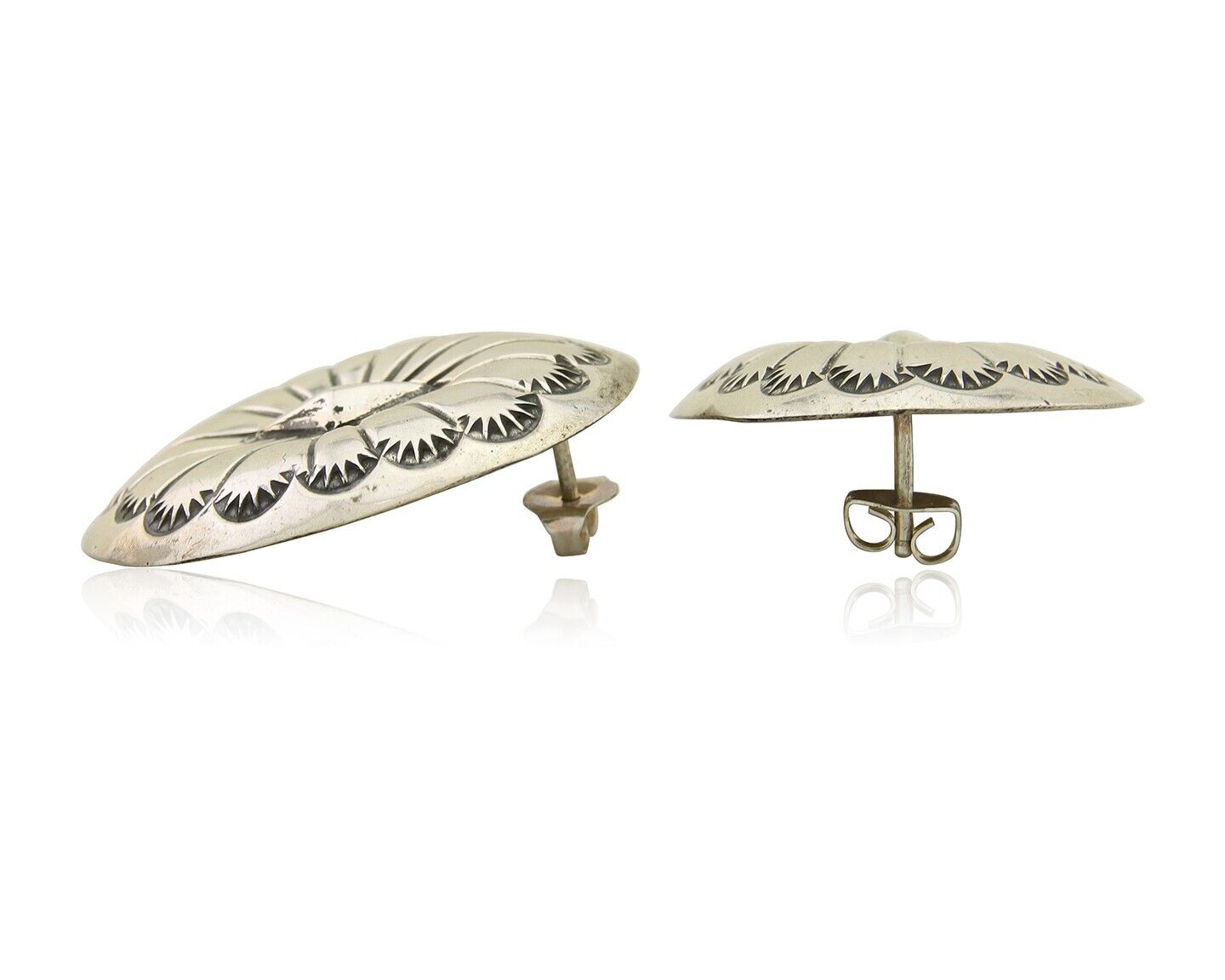 Navajo Concho Earrings 925 Silver Native American Artist C.80's