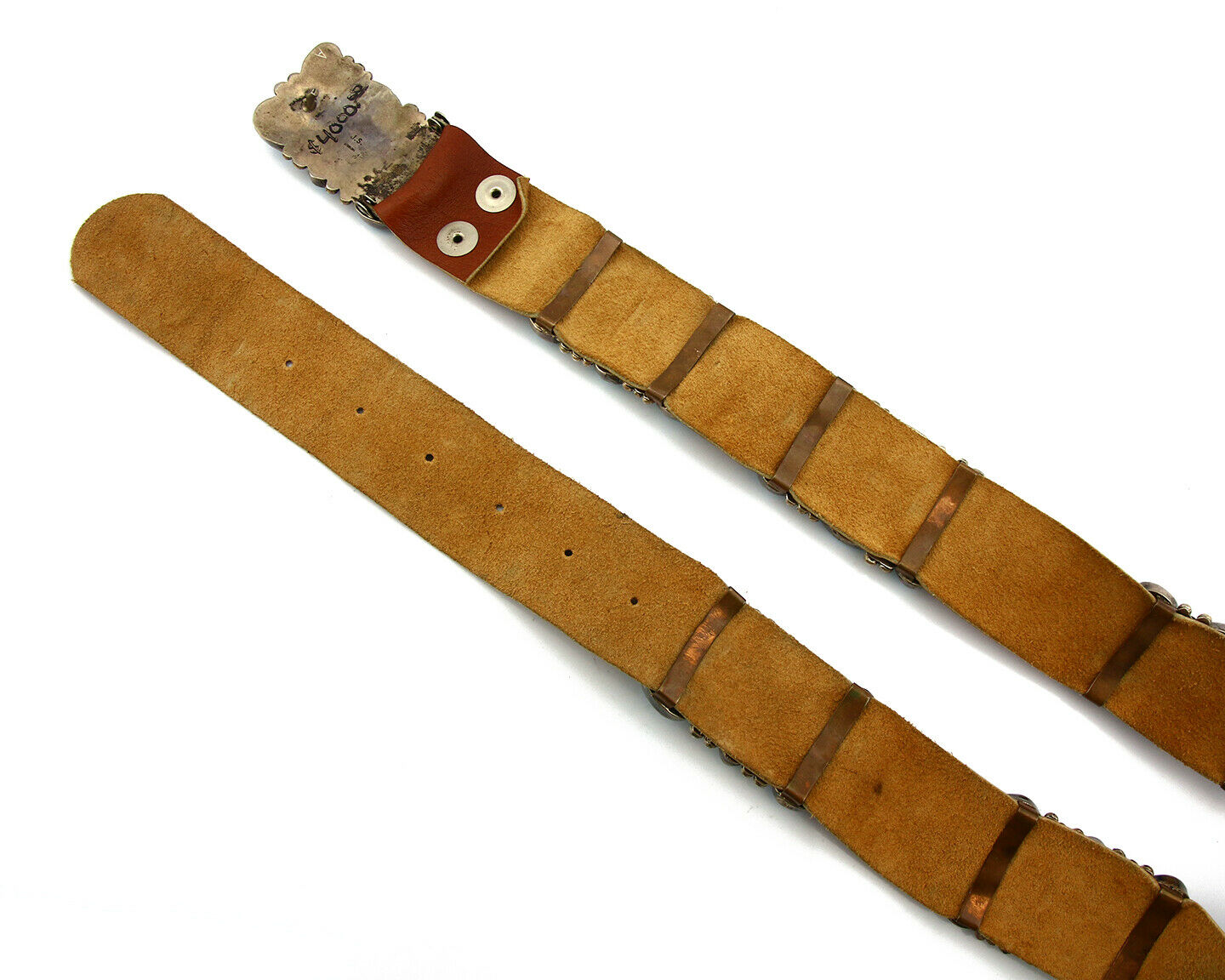 Navajo Concho Belt .925 Silver Morenci Turquoise Signed J. Sandoval C.80's