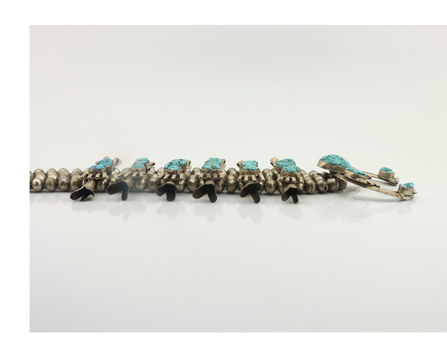 Navajo Squash Necklace 925 Silver Sleeping B Turquoise Native Handmade C.1970's