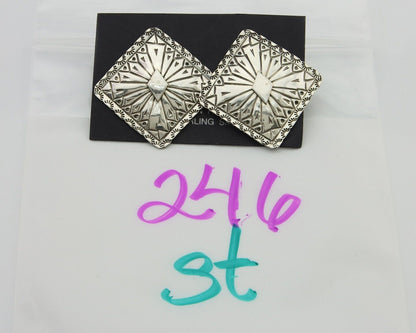 Navajo Concho Earrings 925 Silver Native American Artist C.80's