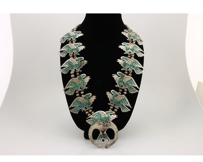 Navajo Necklace 925 Silver Chip Inlay Turquoise & Coral Native American C.80's