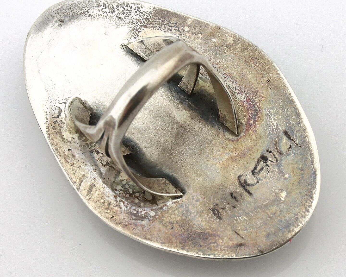 Navajo Ring 925 Silver Morenci Turquoise Artist Signed PLATERO C.80s
