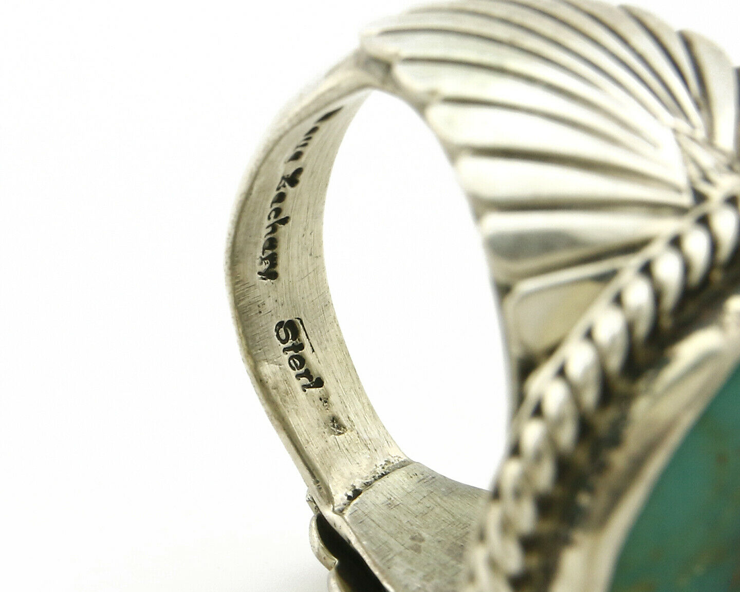 Navajo Royston Turquoise Ring .925 Silver Artist Doug Zachary C.80's Size 11.25