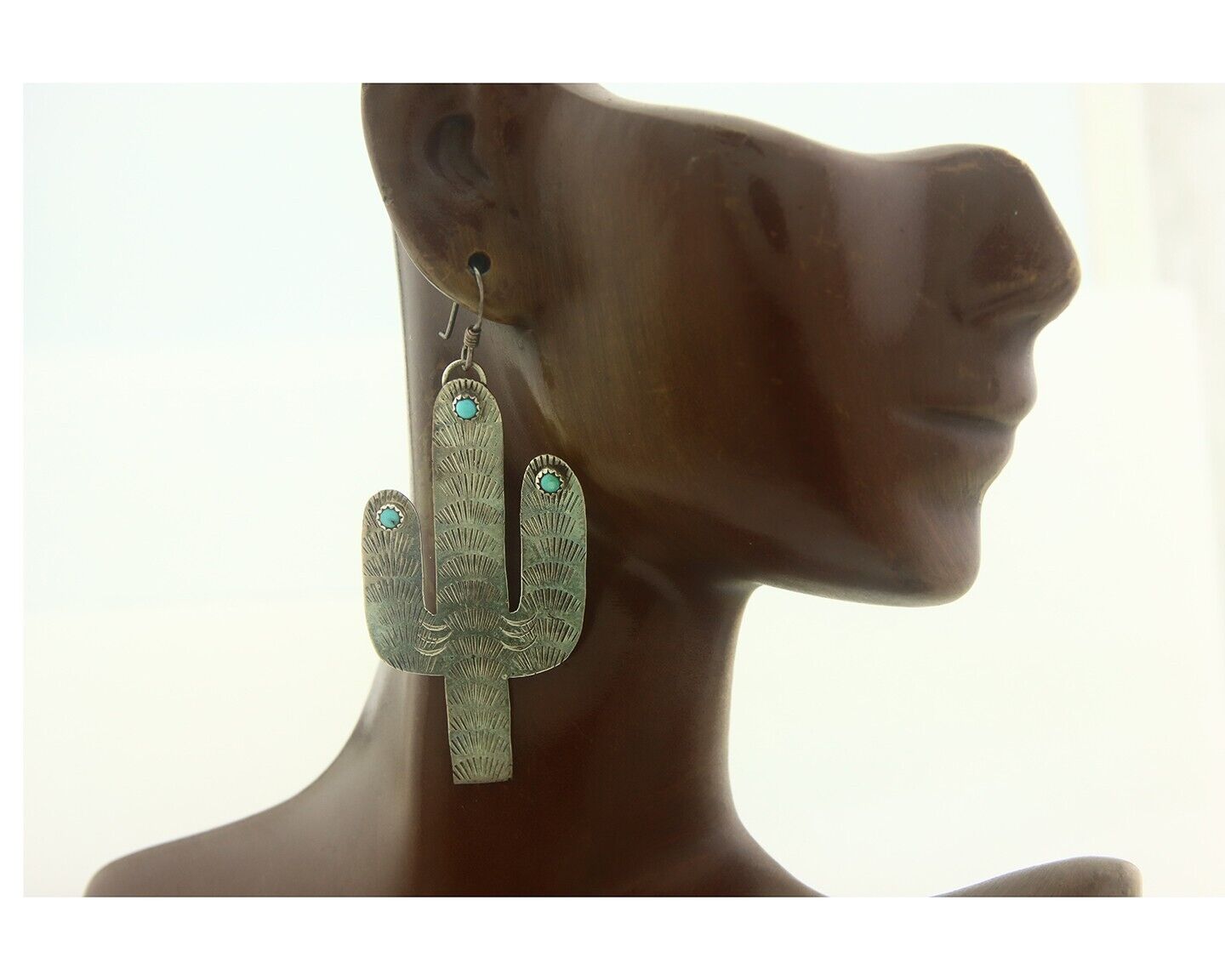 Navajo Cactus Earrings 925 Silver Natural Turquoise Native American Artist C.80s
