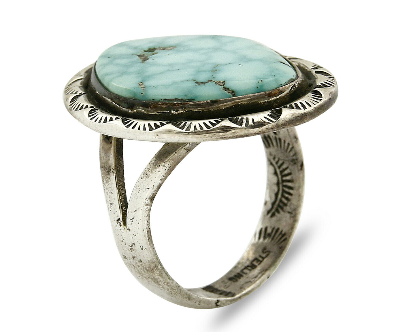 Navajo Turquoise Ring .925 Silver Natural Kingman Turquoise Handmade C.70's