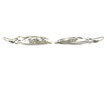Navajo Dangle Earrings .925 Silver & 14k Solid Yellow Gold Kokopelli Signed RT