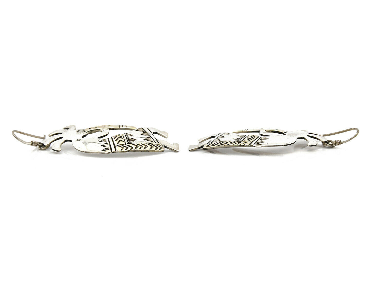 Navajo Dangle Earrings .925 Silver & 14k Solid Yellow Gold Kokopelli Signed RT