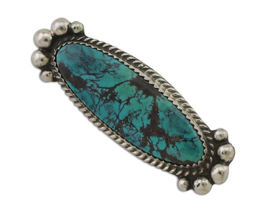 Navajo Pin Pendant 925 Silver Natural Spiderweb Turquoise Signed D C.80's