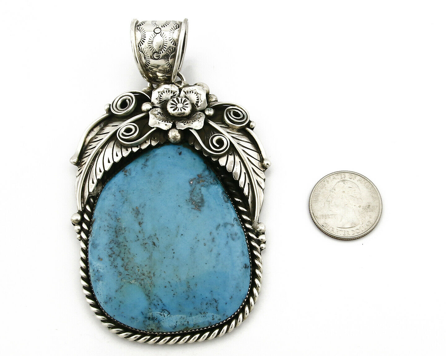 Women's Navajo Turquoise Pendant LARGE Handmade Signed GOMEZ