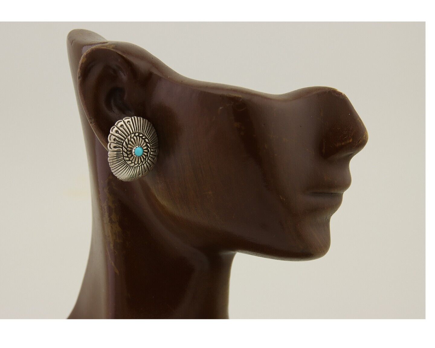 Navajo Concho Earrings 925 Silver Natural Turquoise Native American Artist C.80s