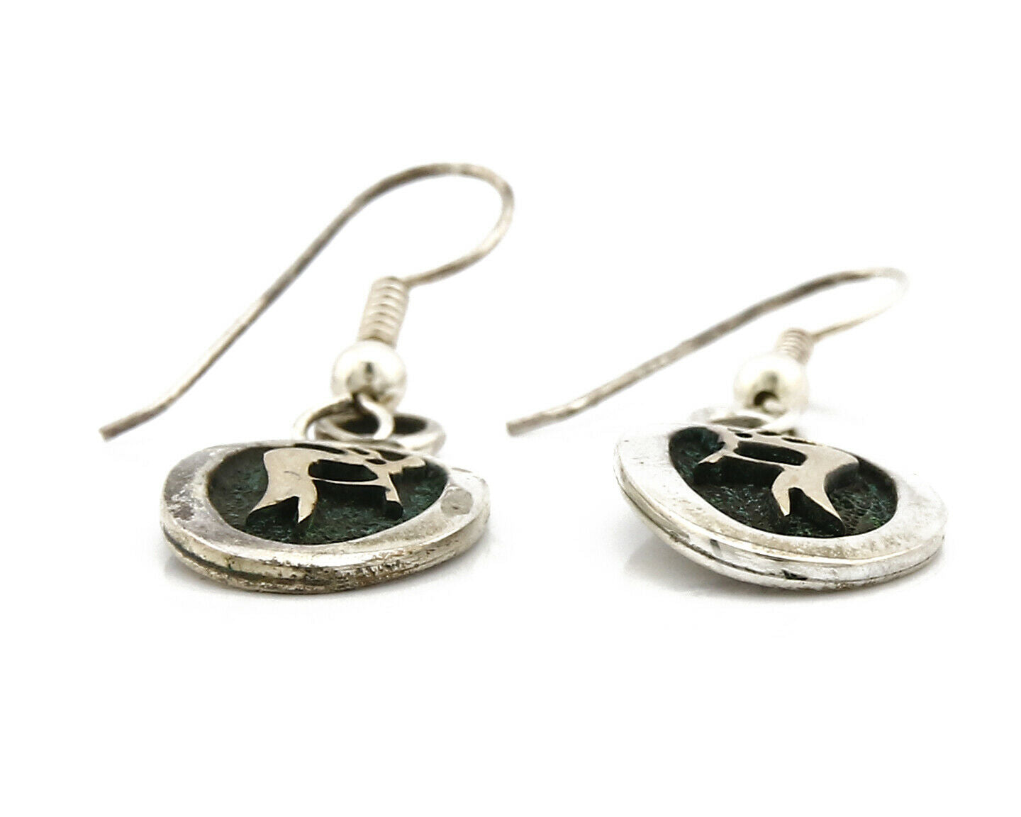 Navajo Dangle Earrings 925 Silver & 14k Solid Gold MM Rogers & NJ C.80's