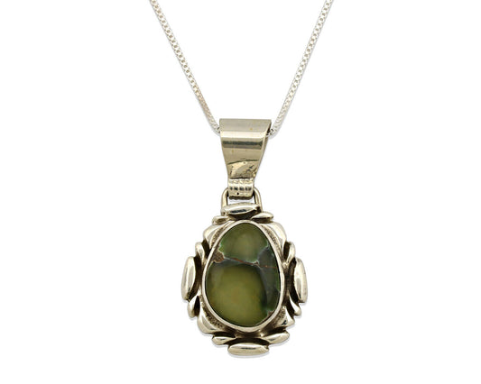 Navajo Necklace .925 Silver Damele Variscite Signed Sun C.1980's