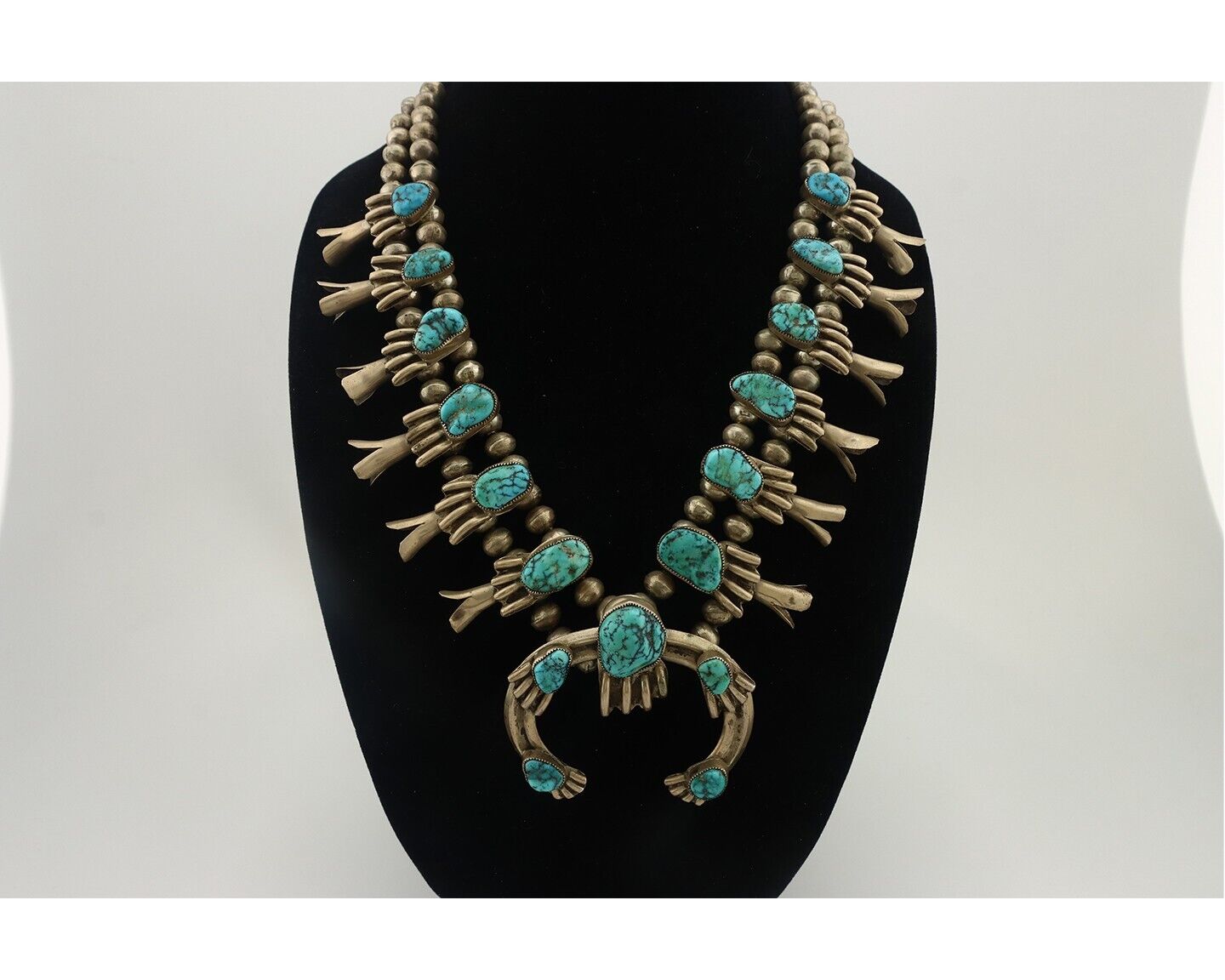 Navajo Squash Necklace 925 Silver Sleeping B Turquoise Native Handmade C.1970's