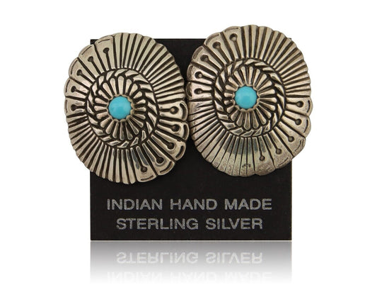 Navajo Concho Earrings 925 Silver Natural Turquoise Native American Artist C.80s
