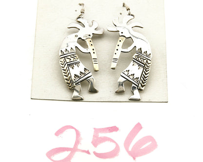 Navajo Dangle Earrings .925 Silver & 14k Solid Yellow Gold Kokopelli Signed RT