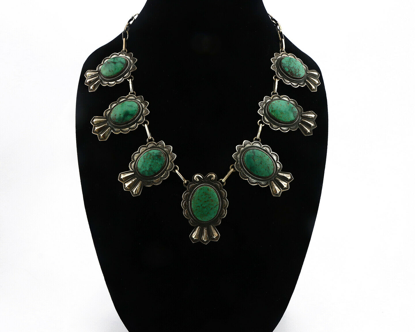 Navajo 7 Stone Green Turquoise Necklace by PJ Begay