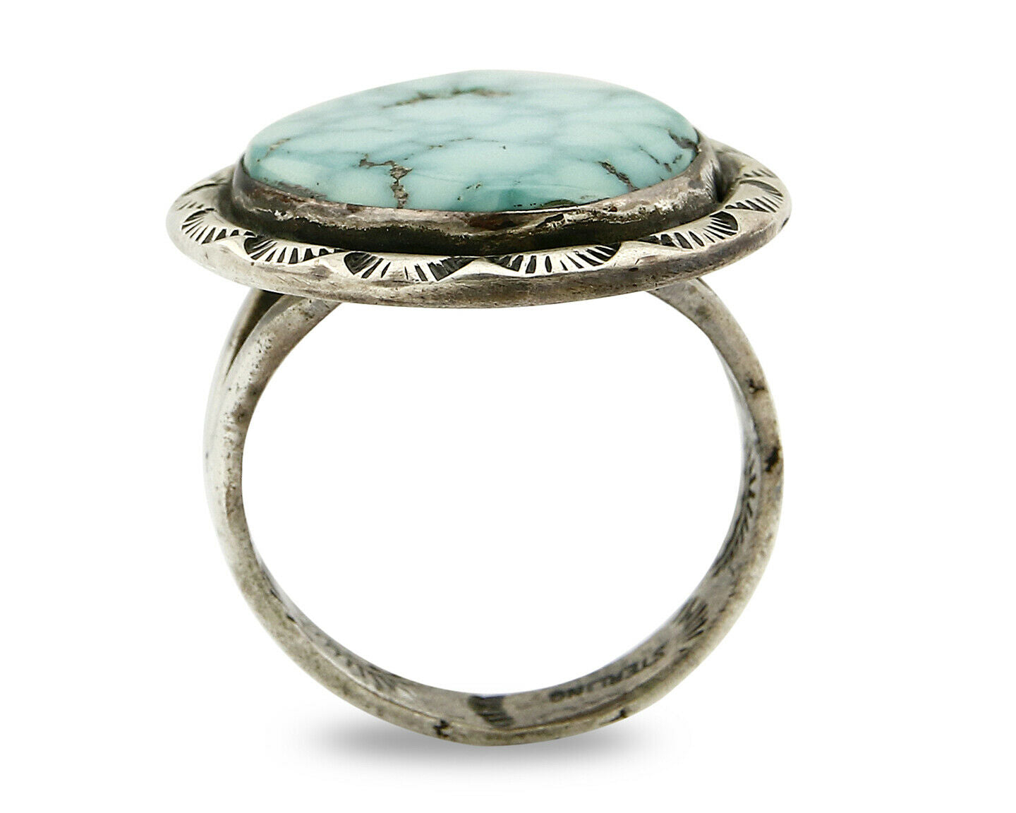 Navajo Turquoise Ring .925 Silver Natural Kingman Turquoise Handmade C.70's