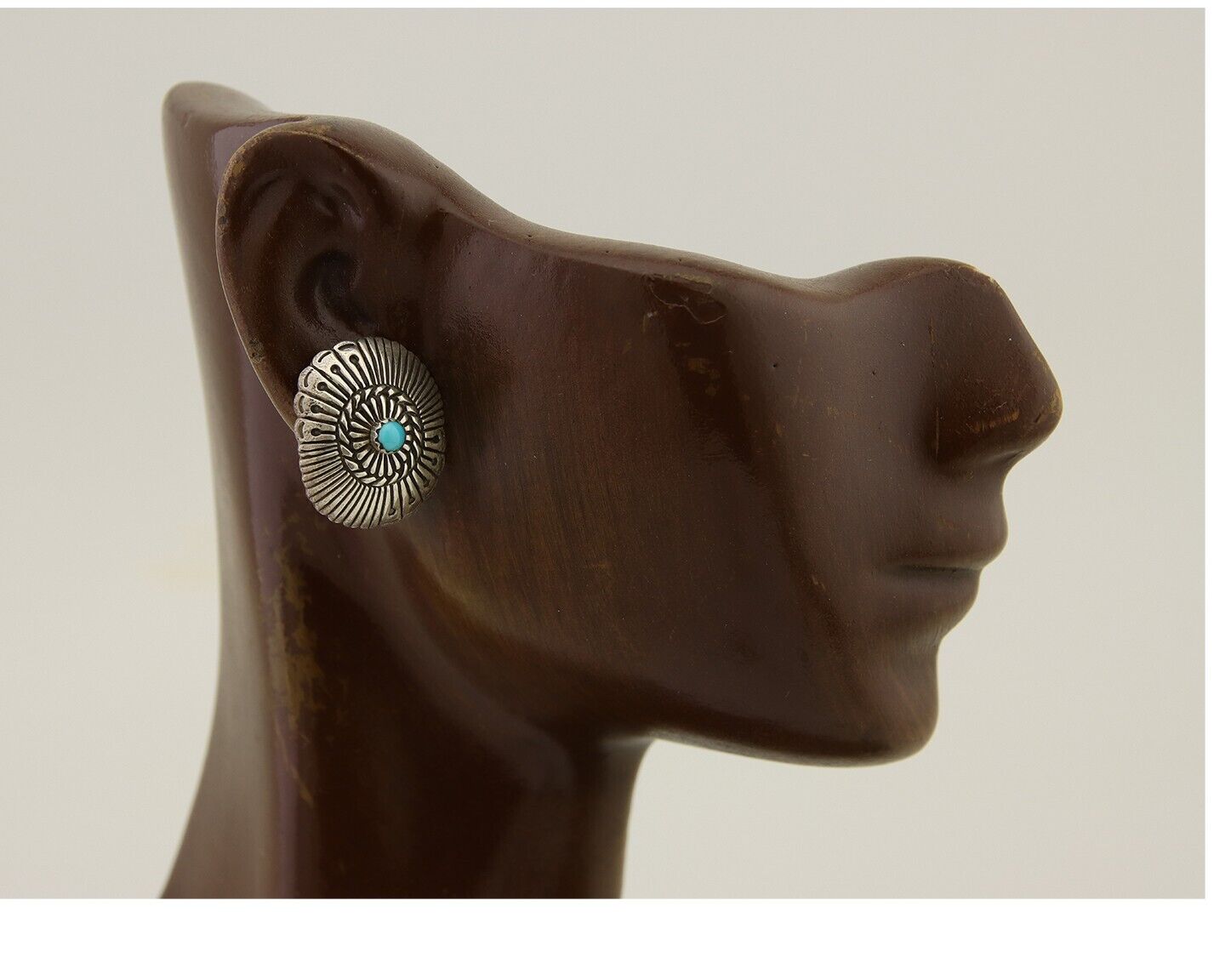 Navajo Concho Earrings 925 Silver Natural Turquoise Native American Artist C.80s