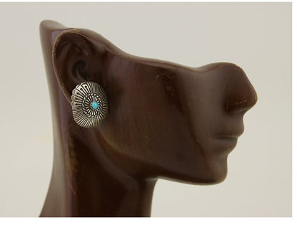 Navajo Concho Earrings 925 Silver Natural Turquoise Native American Artist C.80s