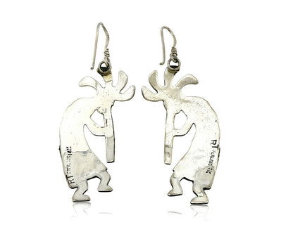 Navajo Dangle Earrings .925 Silver & 14k Solid Yellow Gold Kokopelli Signed RT