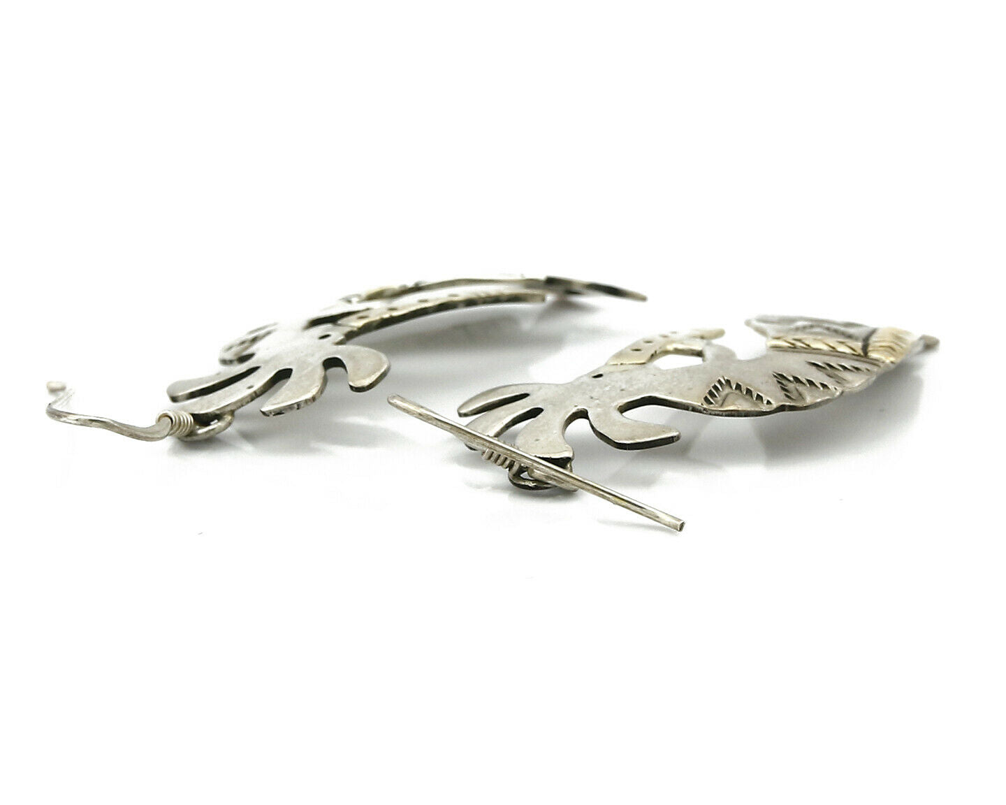 Navajo Dangle Earrings .925 Silver & 14k Solid Yellow Gold Kokopelli Signed RT