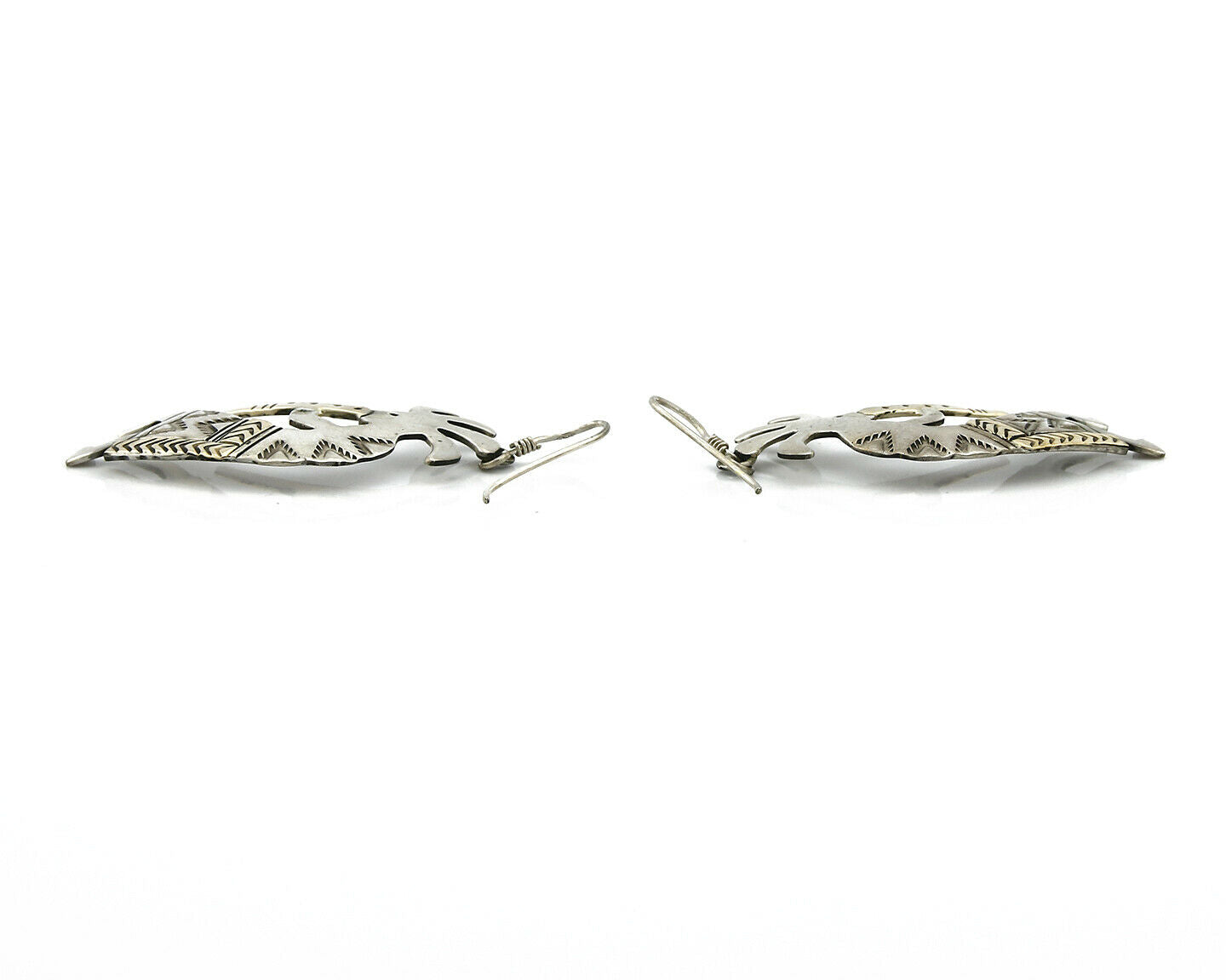 Navajo Dangle Earrings .925 Silver & 14k Solid Yellow Gold Kokopelli Signed RT