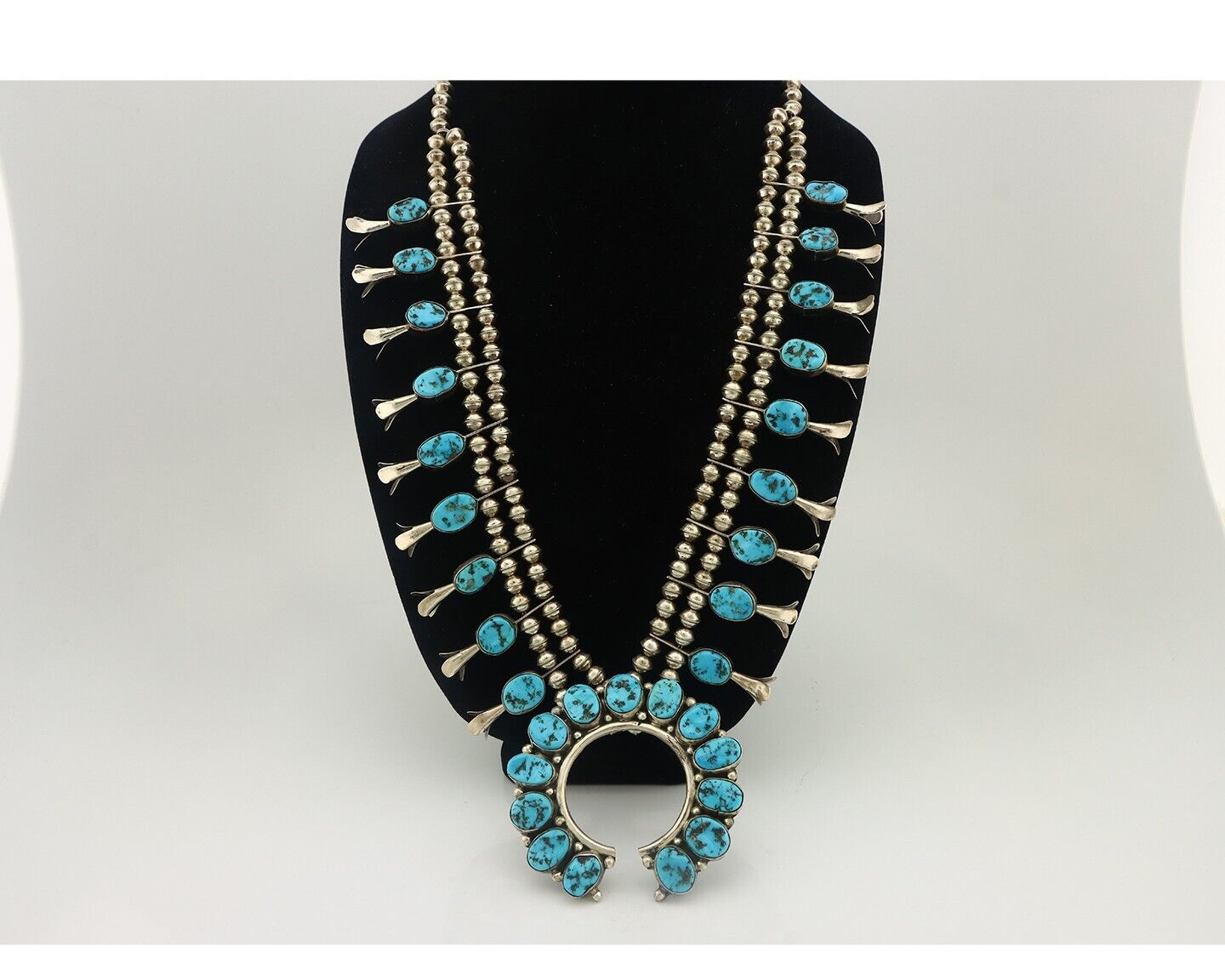 Navajo Squash Necklace 925 Silver Sleeping B Turquoise Signed J Johnson C.80's