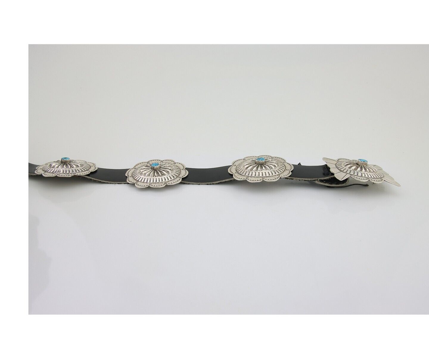 Navajo Concho Belt Turquoise 925 Silver Signed Fredrick Chavez