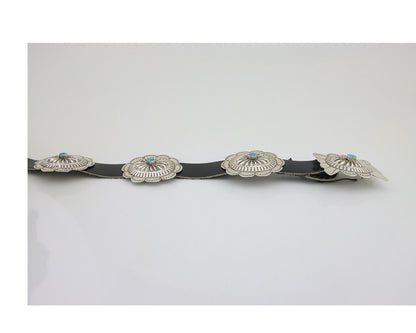 Navajo Concho Belt Turquoise 925 Silver Signed Fredrick Chavez
