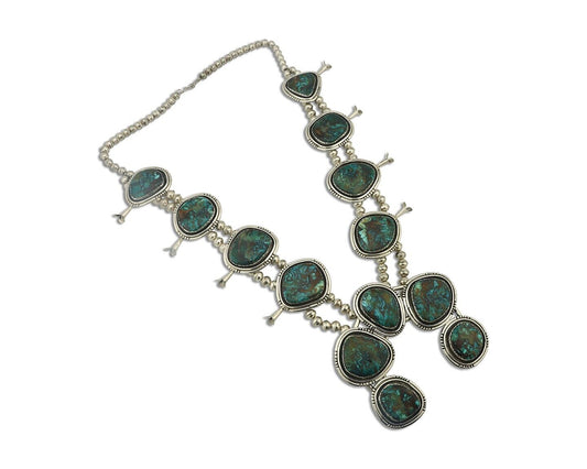 HUGE Navajo Squash Necklace 925 Silver Nalural Tuquoise Signed BY-OG C.80's