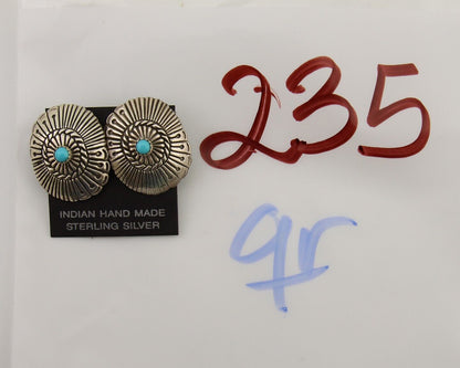 Navajo Concho Earrings 925 Silver Natural Turquoise Native American Artist C.80s