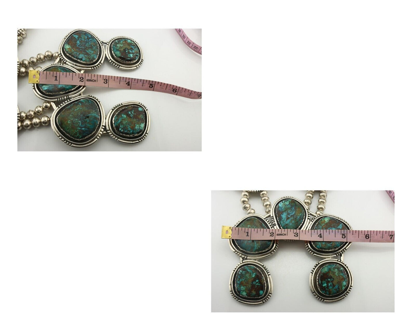 HUGE Navajo Squash Necklace 925 Silver Nalural Tuquoise Signed BY-OG C.80's