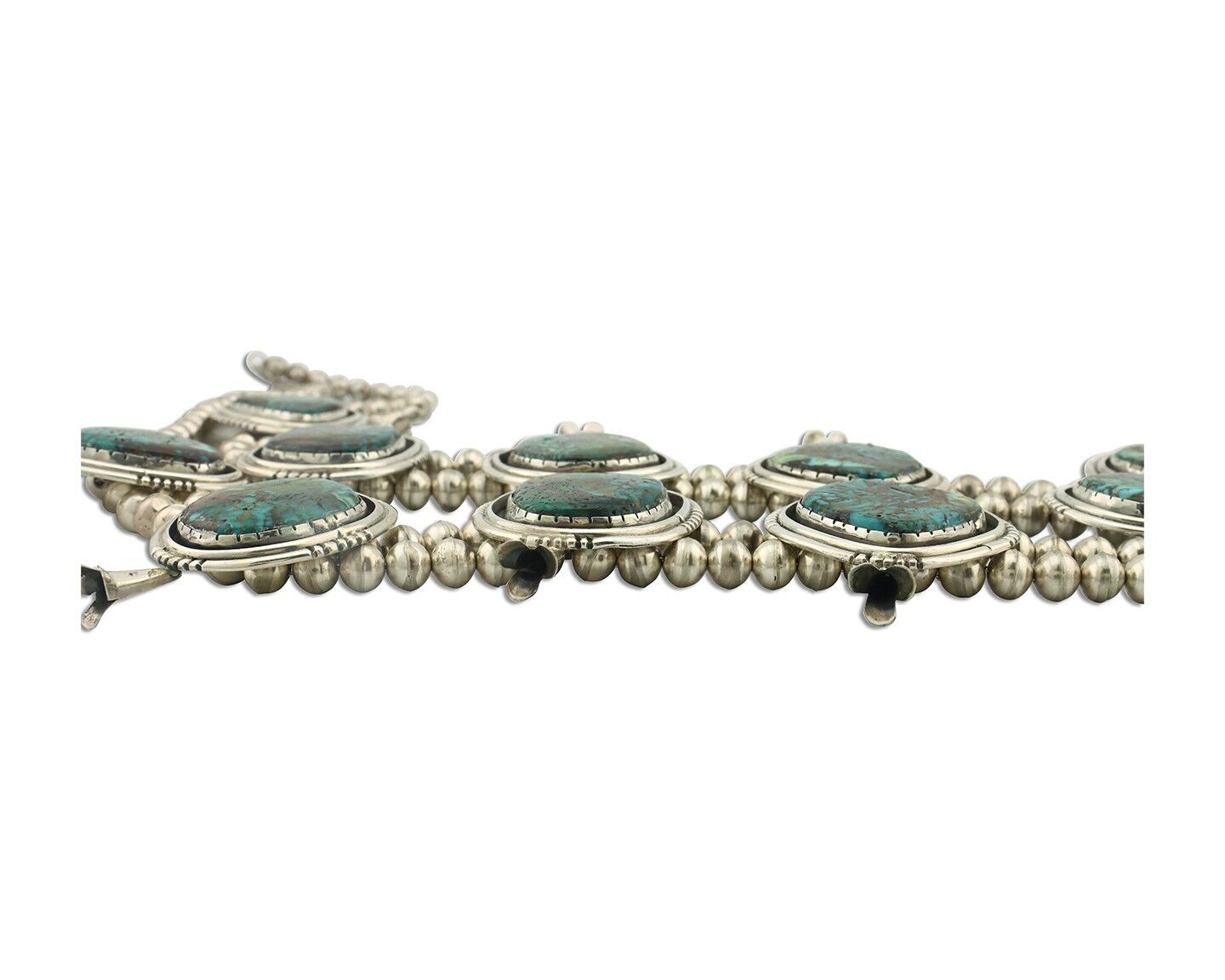 HUGE Navajo Squash Necklace 925 Silver Nalural Tuquoise Signed BY-OG C.80's