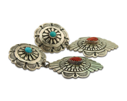 Navajo Concho Earrings 925 Silver Turquoise & Spiney Oyster American Artist C80s