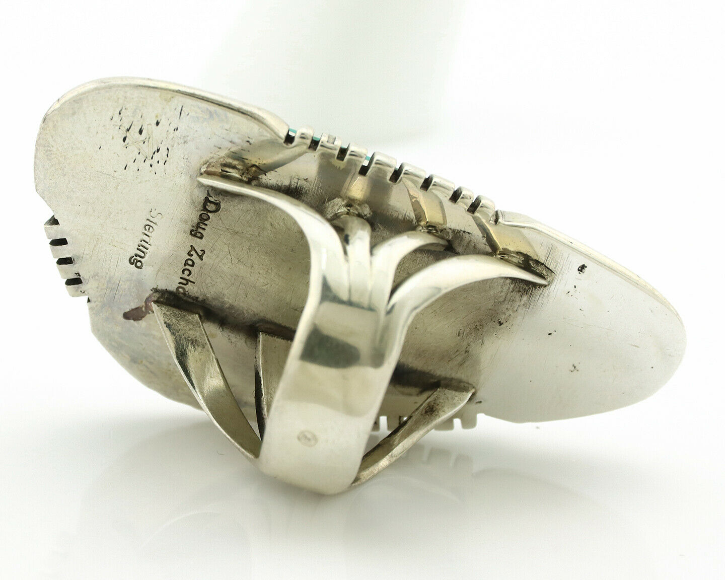 Navajo Ring .925 Silver Kingman Turquoise Signed Doug Zachary C.80's