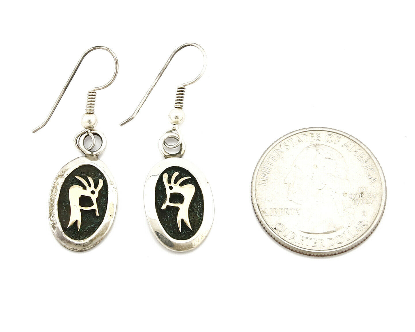 Navajo Dangle Earrings 925 Silver & 14k Solid Gold MM Rogers & NJ C.80's