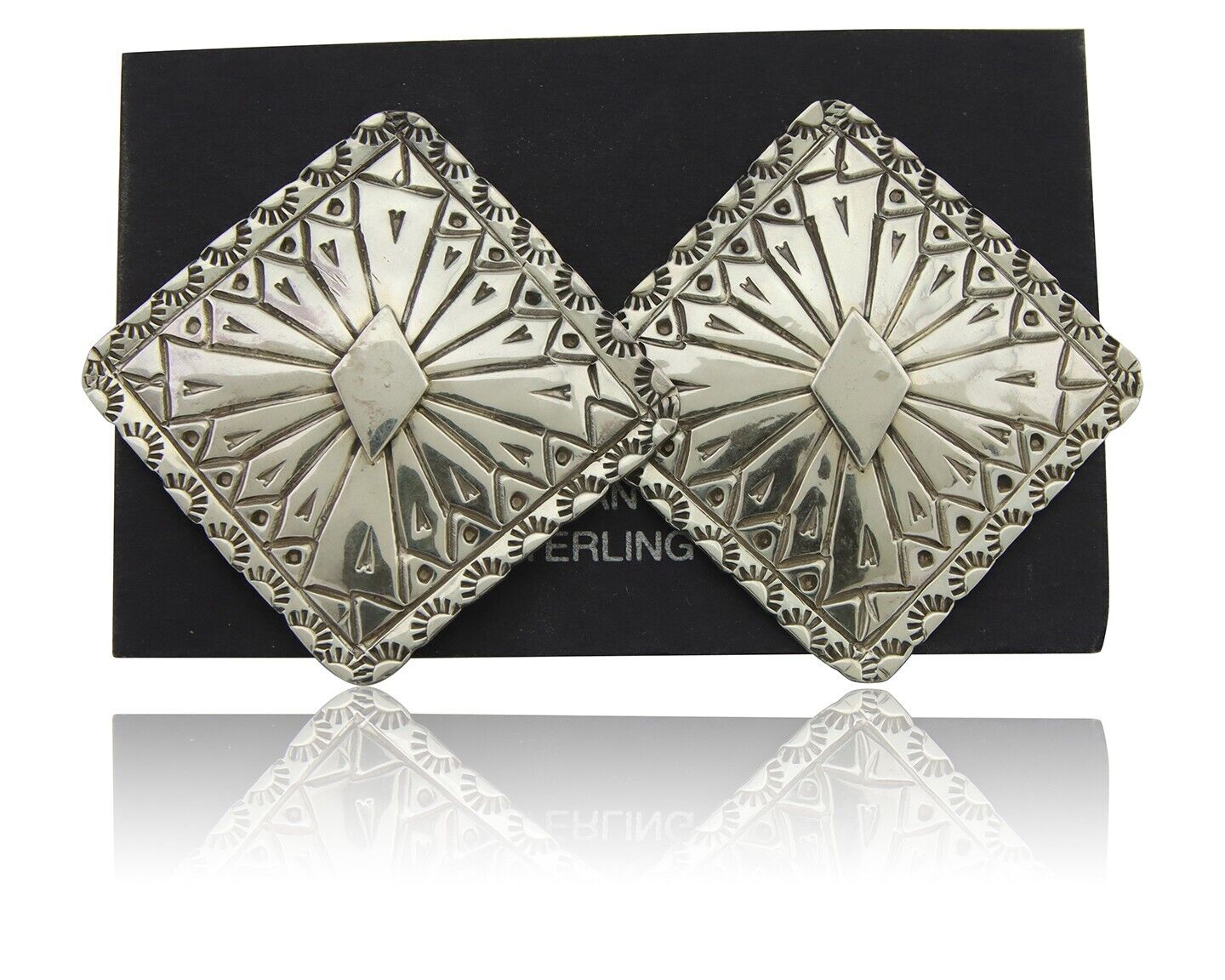 Navajo Concho Earrings 925 Silver Native American Artist C.80's