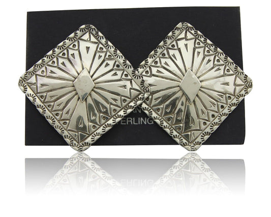 Navajo Concho Earrings 925 Silver Native American Artist C.80's