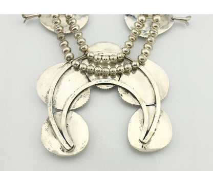 HUGE Navajo Squash Necklace 925 Silver Nalural Tuquoise Signed BY-OG C.80's