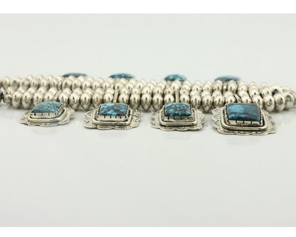 Navajo Necklace 925 Silver Lone Mtn Turquoise Signed Rose Abeyta C.80's