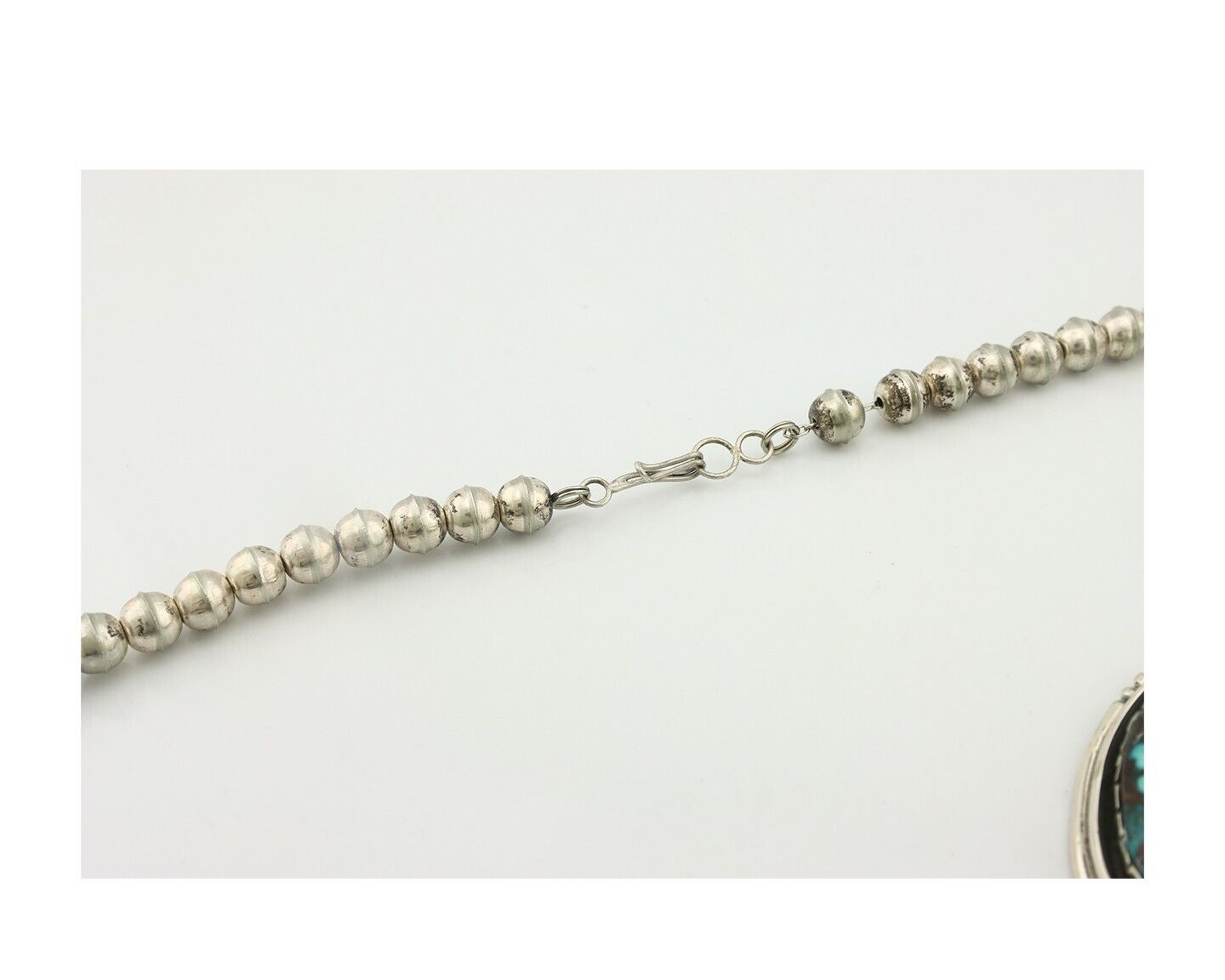HUGE Navajo Squash Necklace 925 Silver Nalural Tuquoise Signed BY-OG C.80's