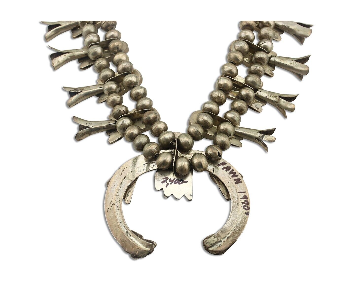 Navajo Squash Necklace 925 Silver Sleeping B Turquoise Native Handmade C.1970's