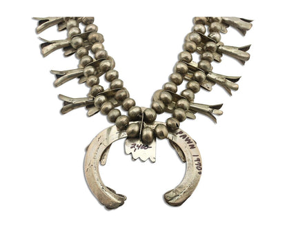 Navajo Squash Necklace 925 Silver Sleeping B Turquoise Native Handmade C.1970's