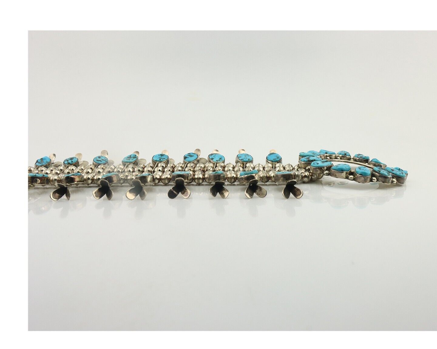 Navajo Squash Necklace 925 Silver Sleeping B Turquoise Signed J Johnson C.80's