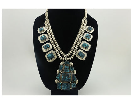 Navajo Necklace 925 Silver Lone Mtn Turquoise Signed Rose Abeyta C.80's