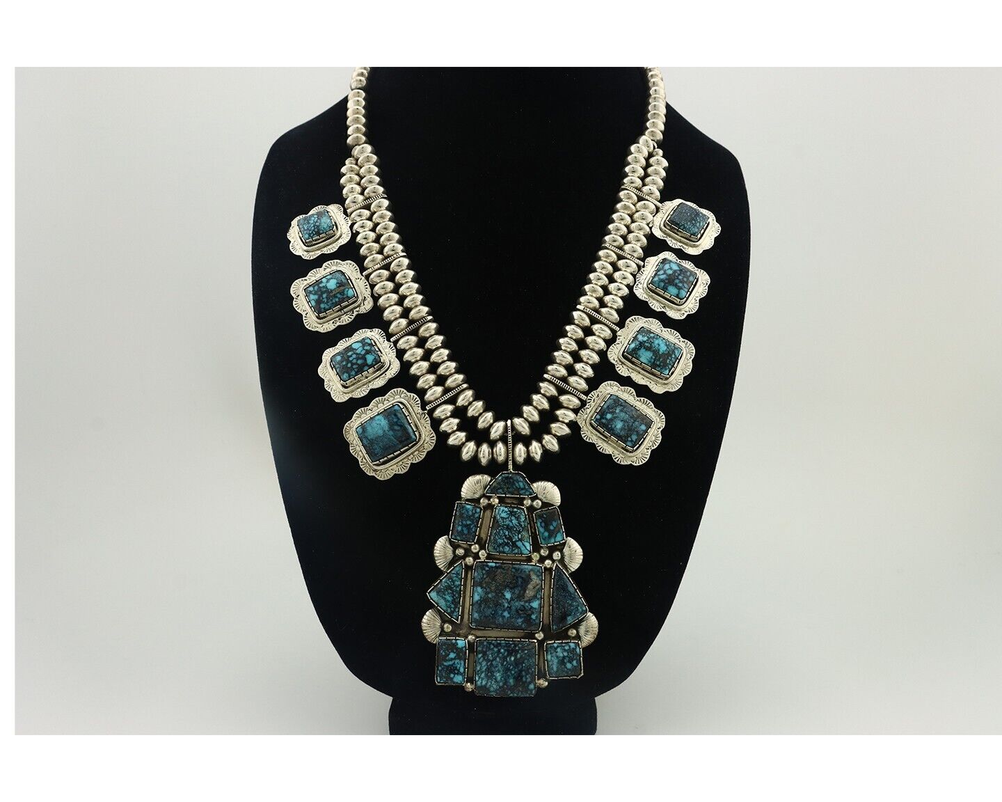 Navajo Necklace 925 Silver Lone Mtn Turquoise Signed Rose Abeyta C.80's