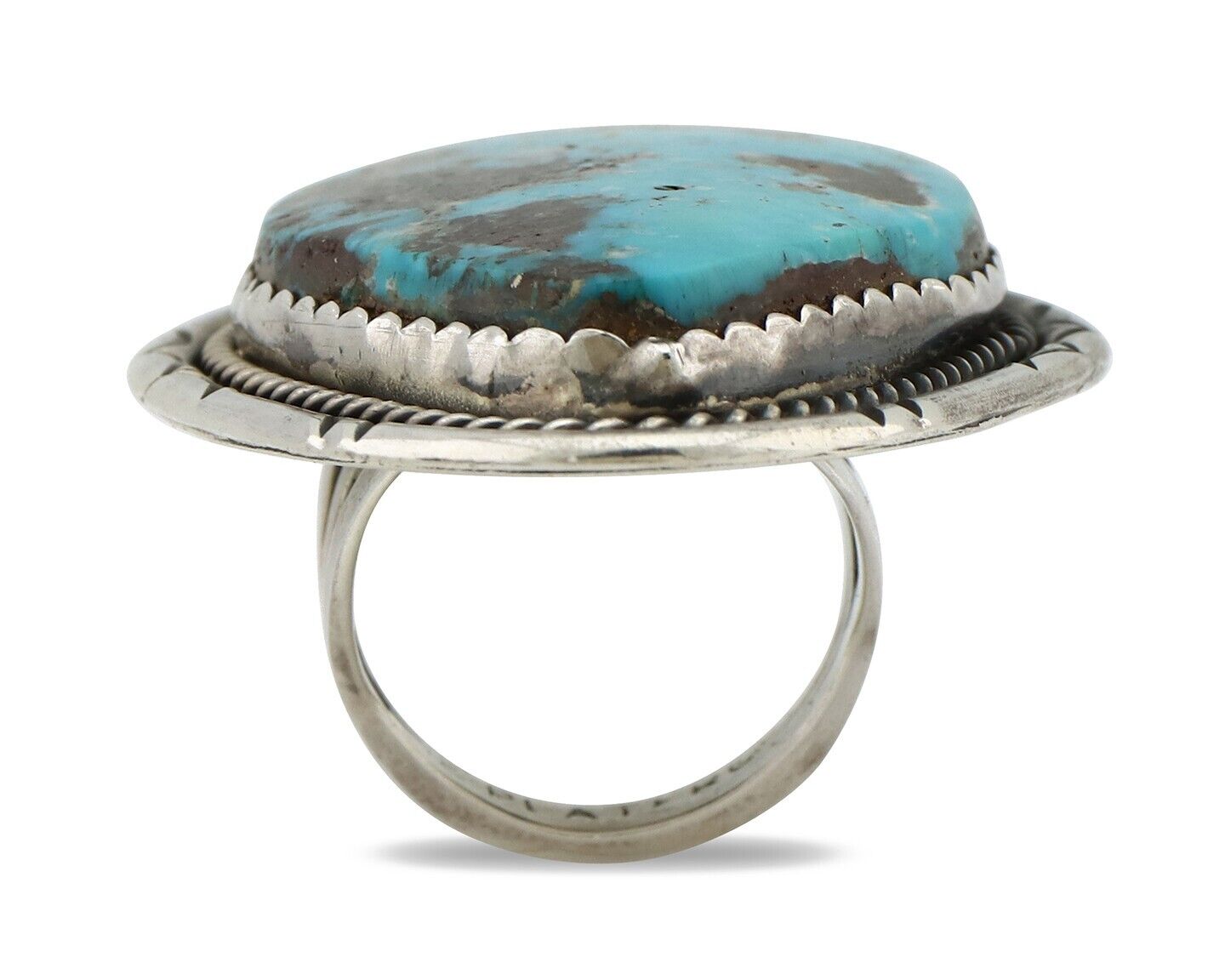 Navajo Ring 925 Silver Morenci Turquoise Artist Signed PLATERO C.80s