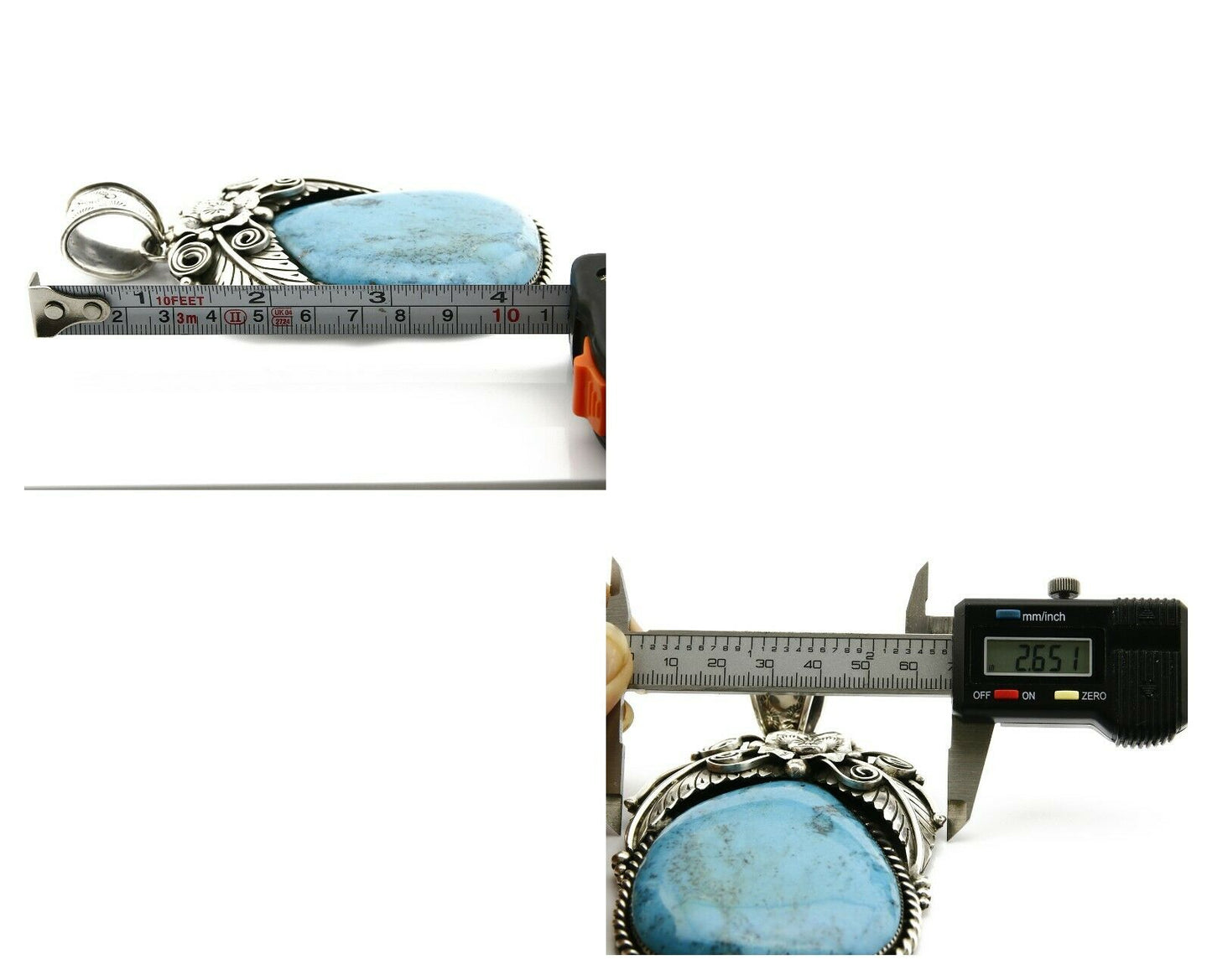 Women's Navajo Turquoise Pendant LARGE Handmade Signed GOMEZ
