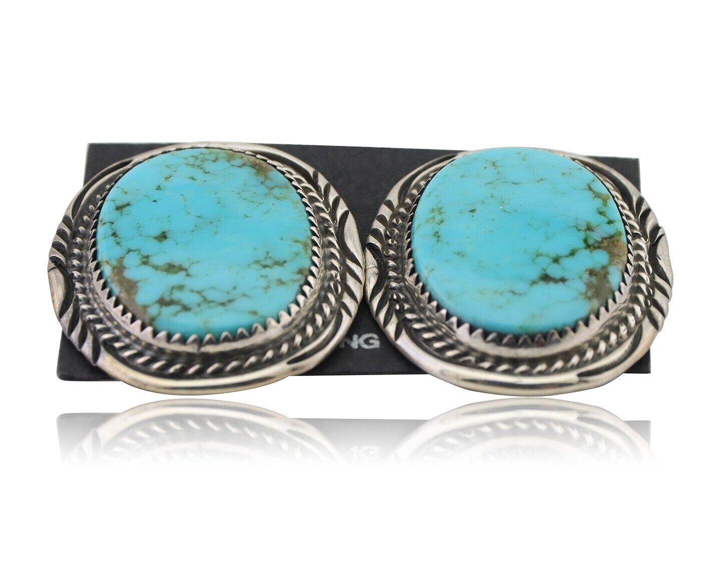Navajo Dangle Earrings 925 Silver Kingman Turquoise Artist Signed TALHAT C.80's