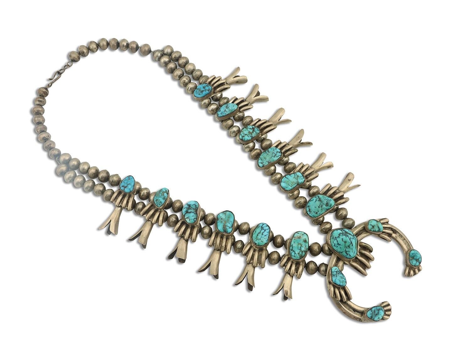 Navajo Squash Necklace 925 Silver Sleeping B Turquoise Native Handmade C.1970's